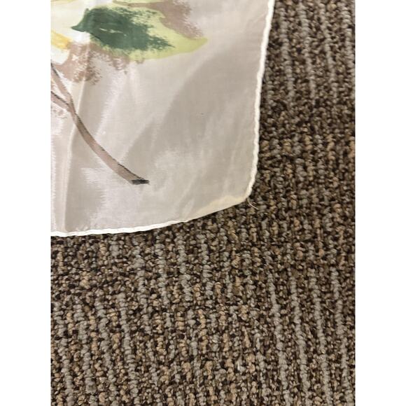 Floral Square Scarf Womens Large Beige Yellow Blue Sheer Head Neck Kerchief - Picture 5 of 6